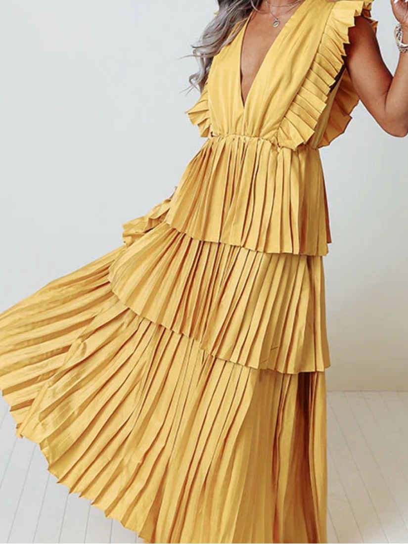 Strut & Bolt Pleated Layered Ruffle Dress M